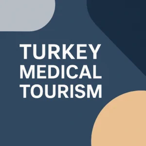Turkey Medical Tourism promotional post image with modern geometric design and bold typography on a dark background.